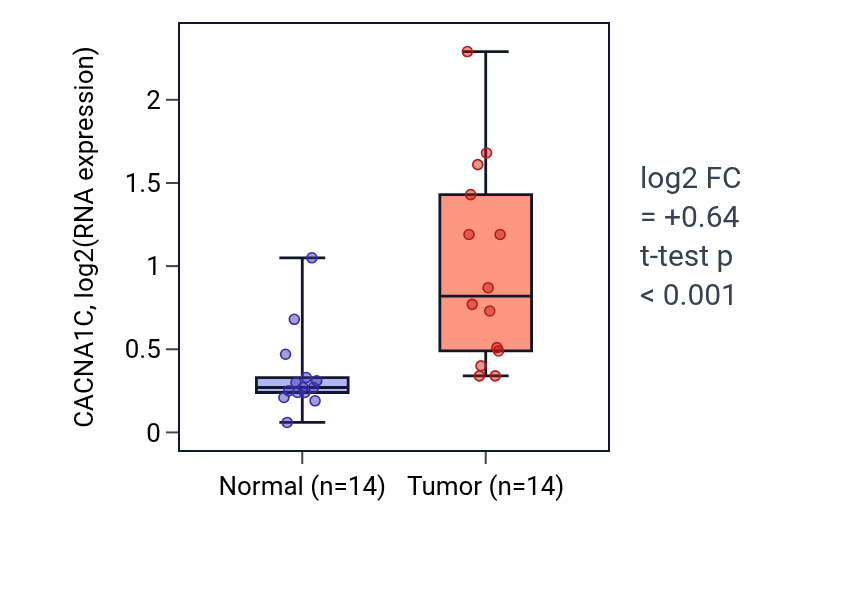 Tumor-vs-normal expression box plot for CACNA1C in HNSC.