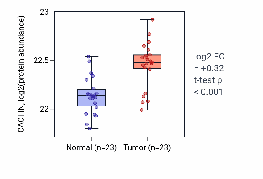 Tumor-vs-normal mass-spec protein box plot for CACTIN in HNSC.