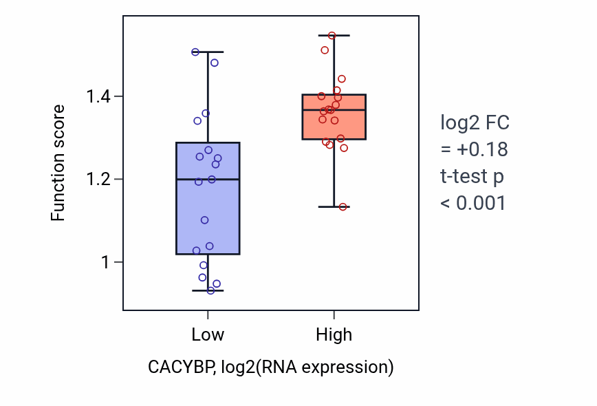 Box plot of Spindle elongation in CACYBP-low vs CACYBP-high samples in KIDNEY.