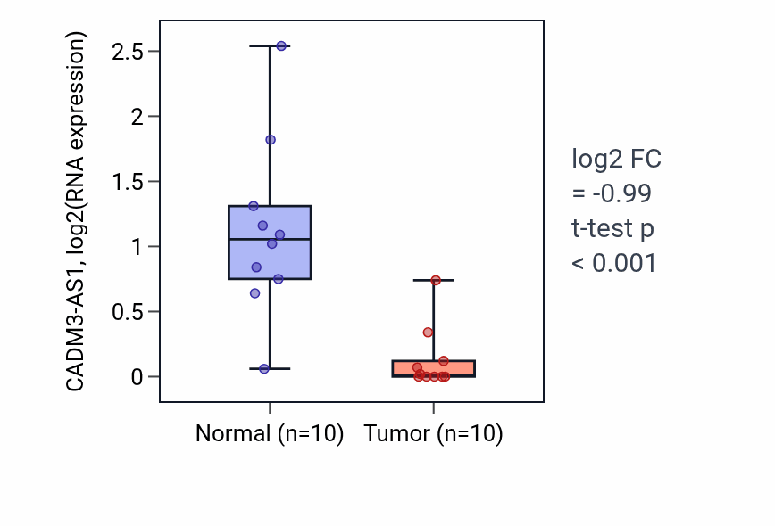Tumor-vs-normal expression box plot for CADM3-AS1 in BLCA.