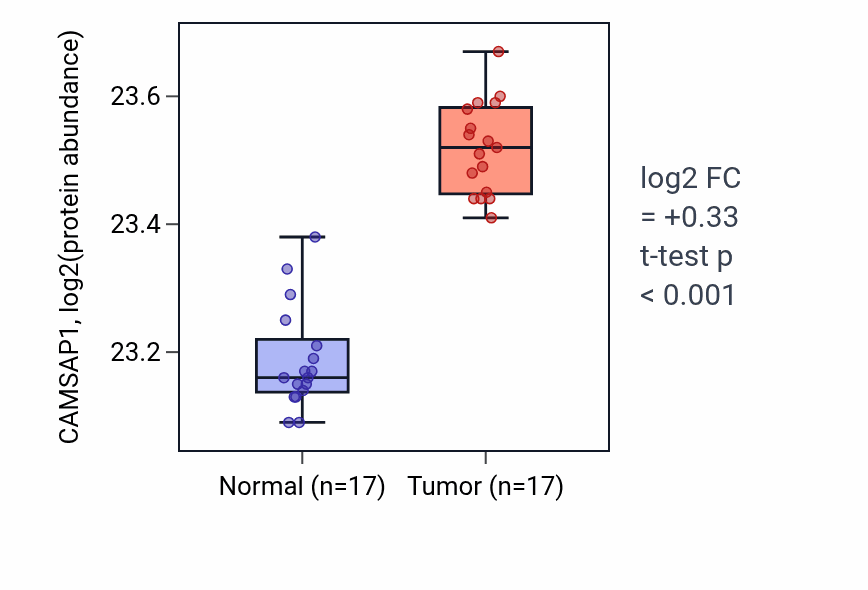 Tumor-vs-normal mass-spec protein box plot for CAMSAP1 in CCRCC.