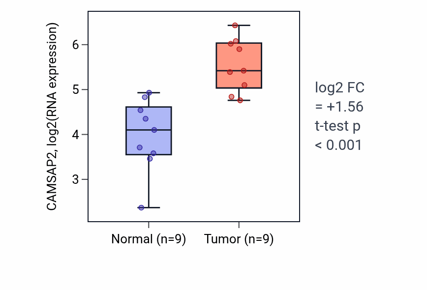 Tumor-vs-normal expression box plot for CAMSAP2 in HNSC.