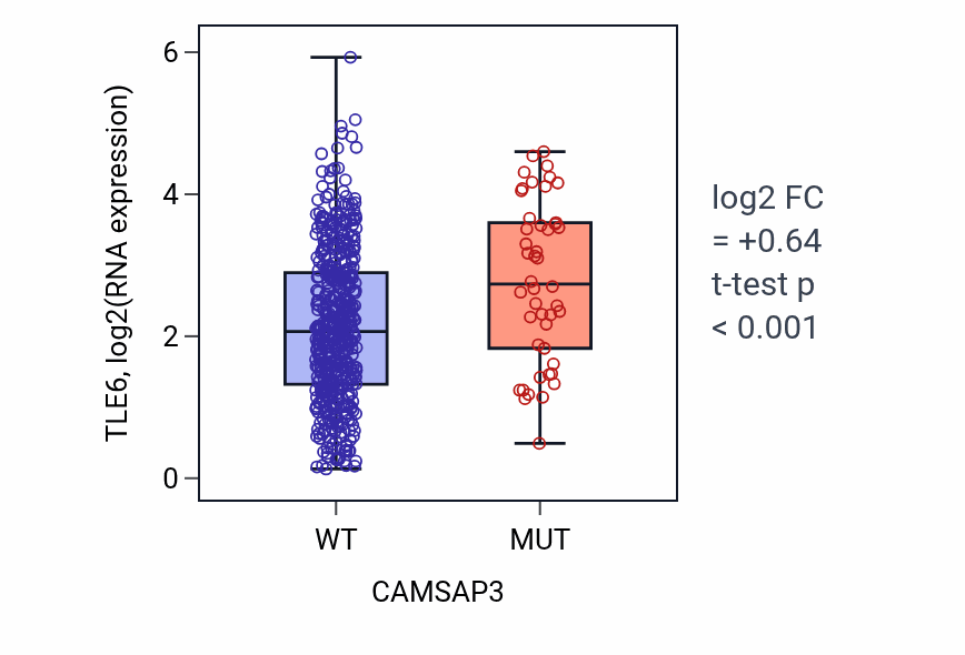 Box plot of TLE6 in CAMSAP3-low vs CAMSAP3-high samples in UCEC.