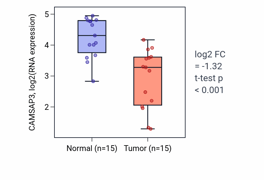 Tumor-vs-normal expression box plot for CAMSAP3 in KICH.