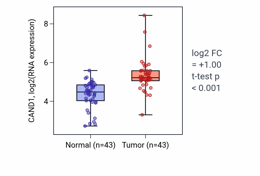 Tumor-vs-normal expression box plot for CAND1 in HNSC.