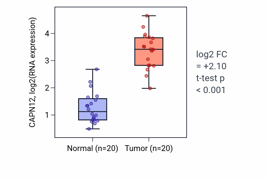 Tumor-vs-normal expression box plot for CAPN12 RNA in KIRC.