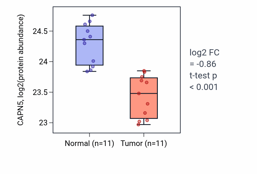 Tumor-vs-normal mass-spec protein box plot for CAPN5 in CCRCC.