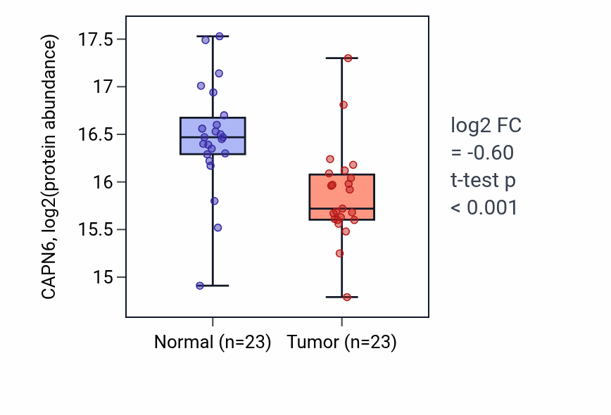 Tumor-vs-normal mass-spec protein box plot for CAPN6 in LSCC.
