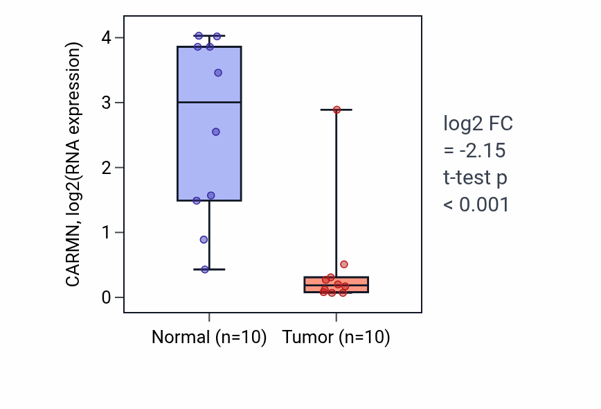 Tumor-vs-normal expression box plot for CARMN in BLCA.