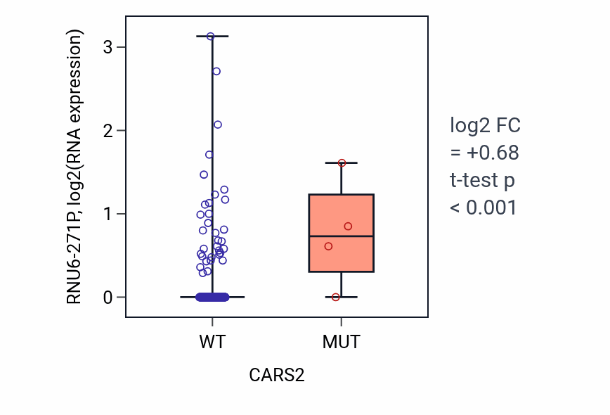 Box plot of RNU6-271P in CARS2-low vs CARS2-high samples in STAD.