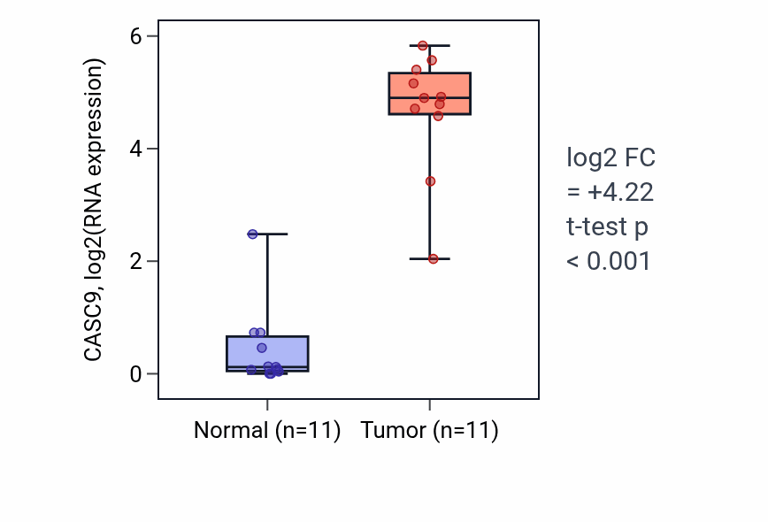 Tumor-vs-normal expression box plot for CASC9 in HNSC.