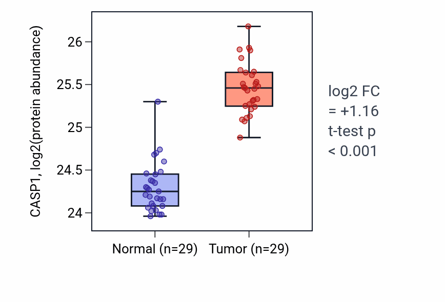 Tumor-vs-normal mass-spec protein box plot for CASP1 in CCRCC.