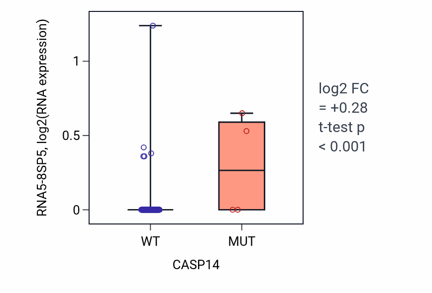 Box plot of RNA5-8SP5 in CASP14-low vs CASP14-high samples in CESC.