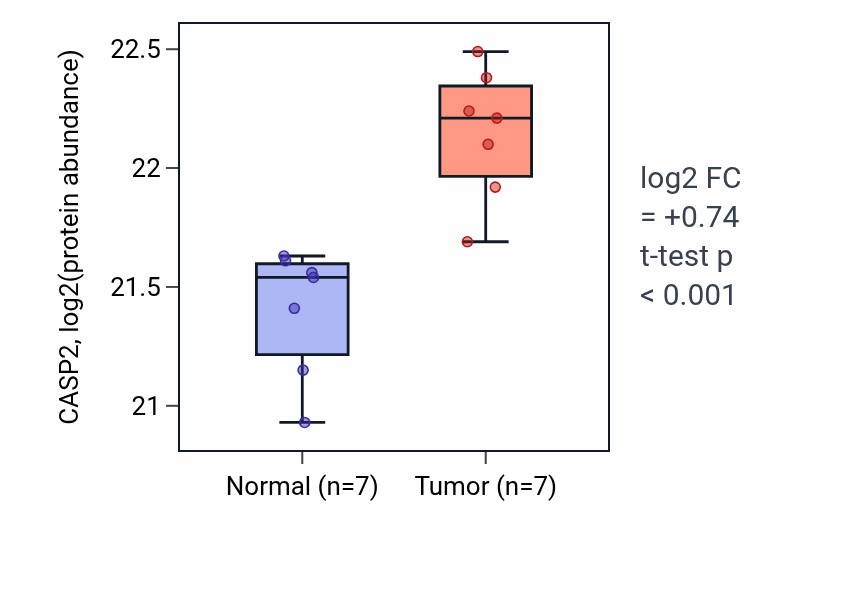Tumor-vs-normal mass-spec protein box plot for CASP2 in CCRCC.