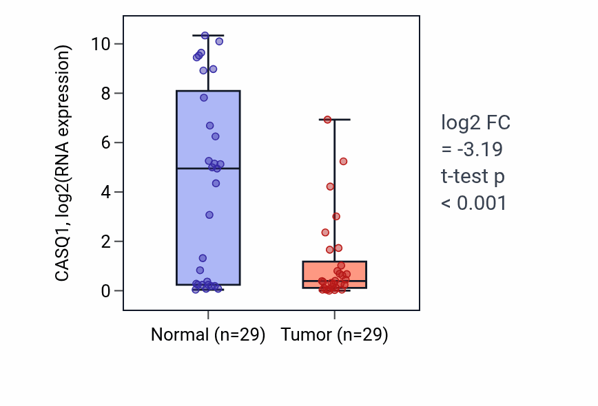 Tumor-vs-normal expression box plot for CASQ1 in HNSC.