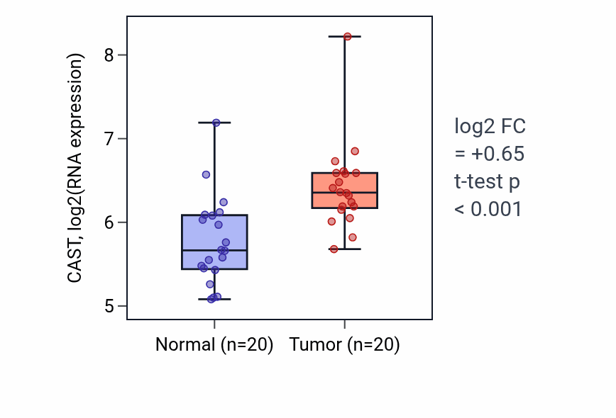 Tumor-vs-normal expression box plot for CAST in KIRC.