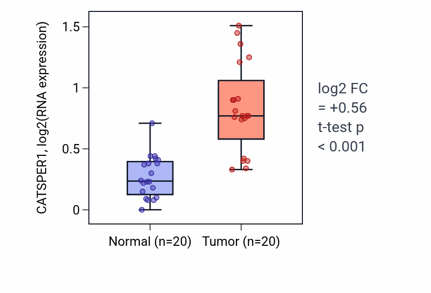 Tumor-vs-normal expression box plot for CATSPER1 RNA in KIRC.