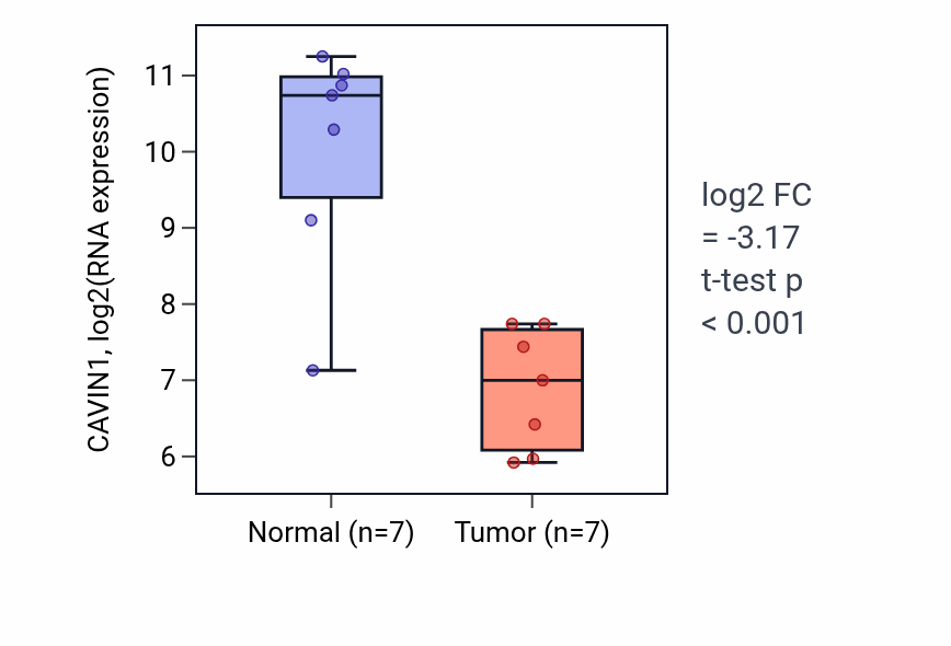 Tumor-vs-normal expression box plot for CAVIN1 in BLCA.