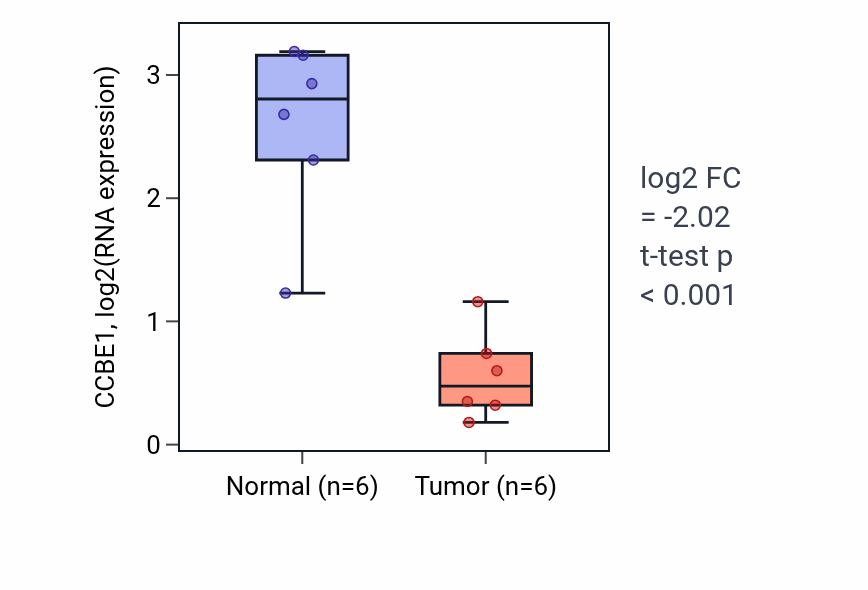 Tumor-vs-normal expression box plot for CCBE1 in KIRC.