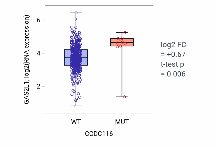 Box plot of GAS2L1 in CCDC116-low vs CCDC116-high samples in COAD.