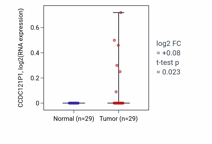 Tumor-vs-normal expression box plot for CCDC121P1 in HNSC.