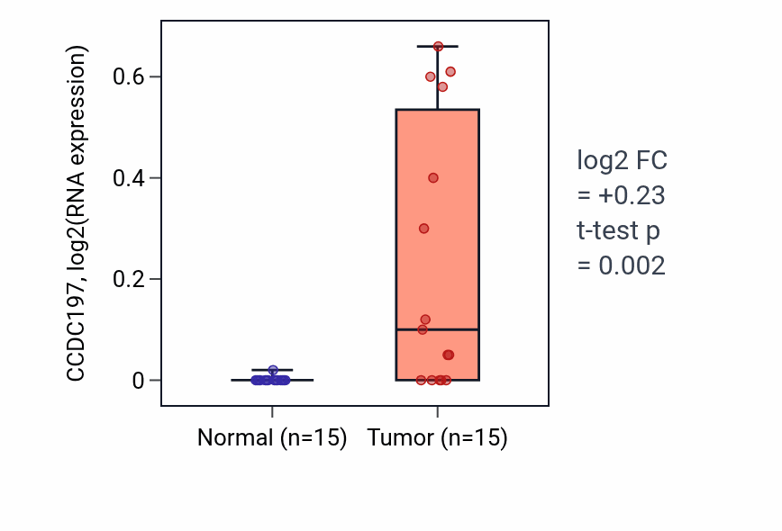 Tumor-vs-normal expression box plot for CCDC197 in KIRP.