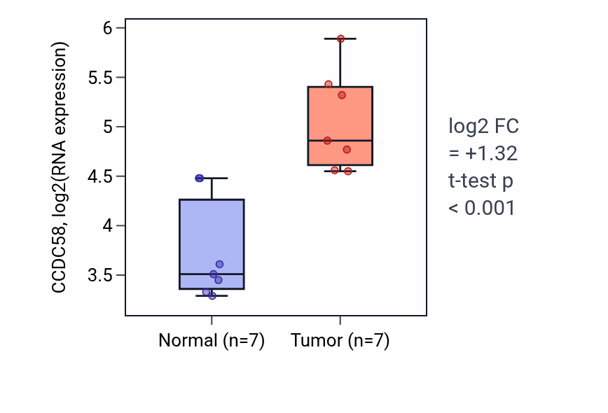 Tumor-vs-normal expression box plot for CCDC58 in BLCA.