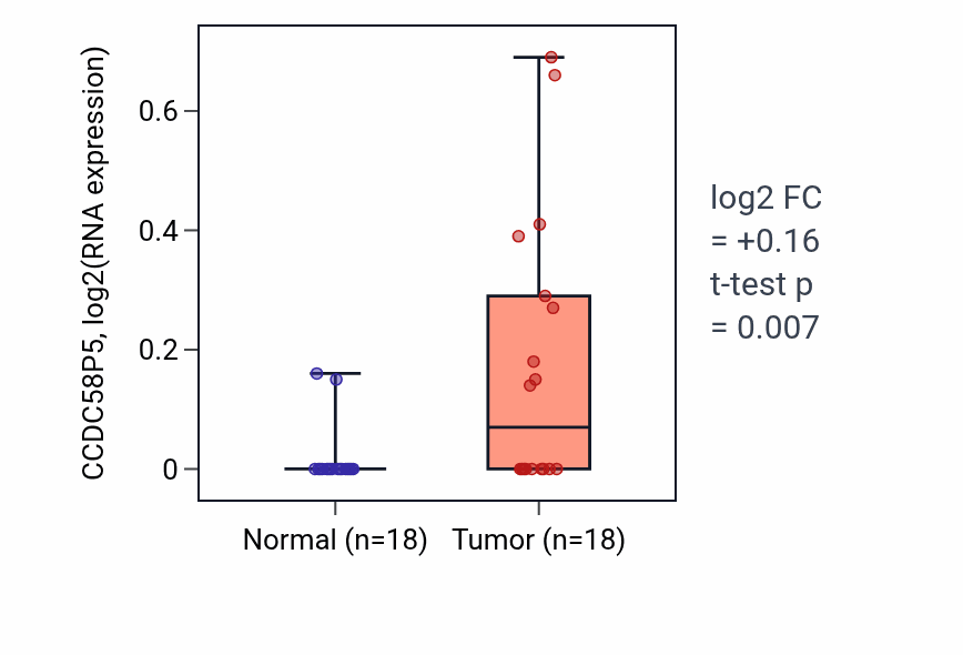 Tumor-vs-normal expression box plot for CCDC58P5 in BLCA.