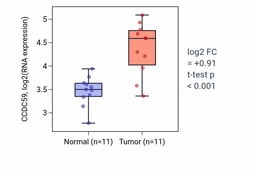 Tumor-vs-normal expression box plot for CCDC59 in HNSC.