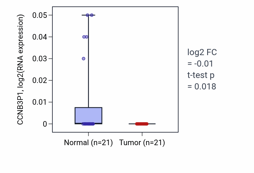 Tumor-vs-normal expression box plot for CCNB3P1 in KIRP.