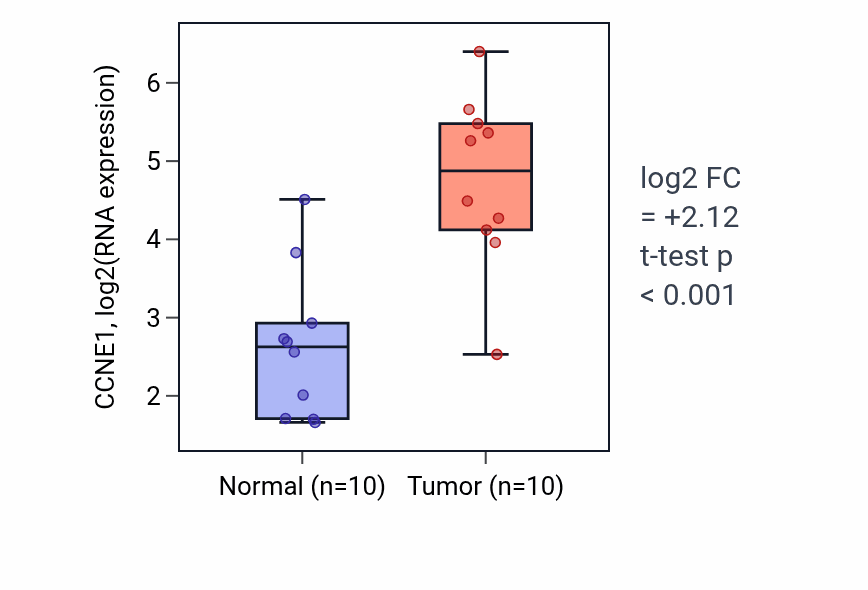Tumor-vs-normal expression box plot for CCNE1 in BLCA.