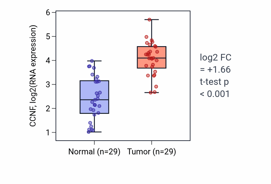 Tumor-vs-normal expression box plot for CCNF in HNSC.