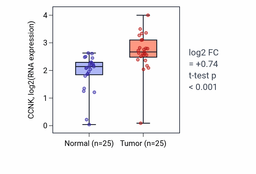 Tumor-vs-normal expression box plot for CCNK in HNSC.