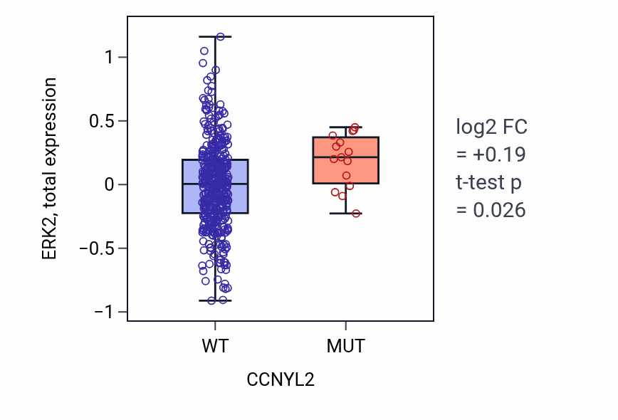 Box plot of ERK2 in CCNYL2-low vs CCNYL2-high samples in UCEC.