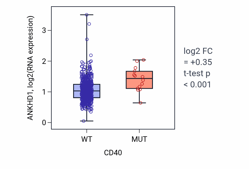Box plot of ANKHD1 in CD40-low vs CD40-high samples in UCEC.