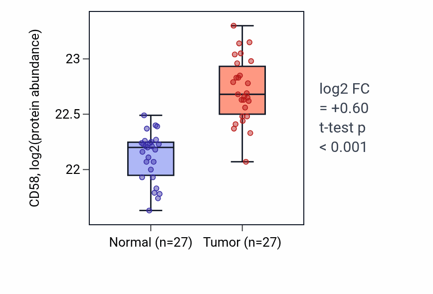 Tumor-vs-normal mass-spec protein box plot for CD58 in CCRCC.