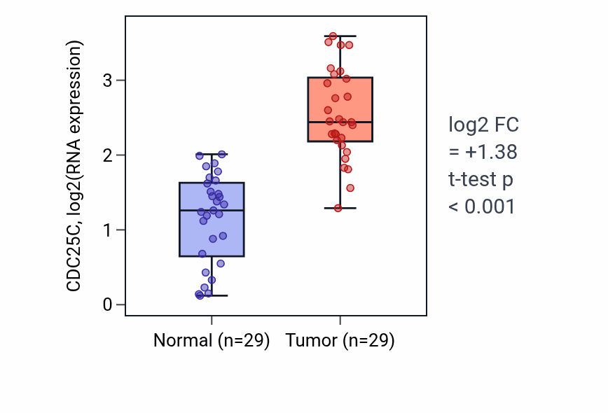 Tumor-vs-normal expression box plot for CDC25C in HNSC.
