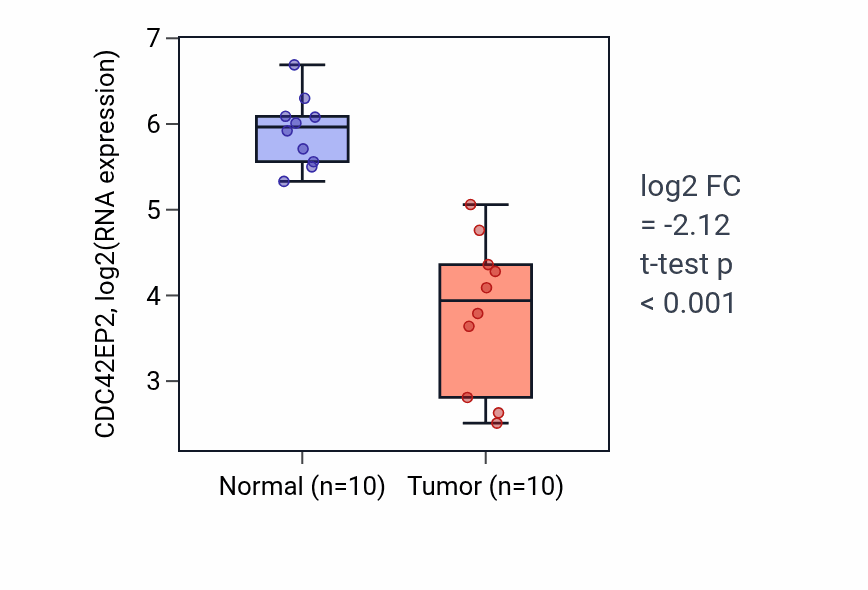 Tumor-vs-normal expression box plot for CDC42EP2 in BLCA.