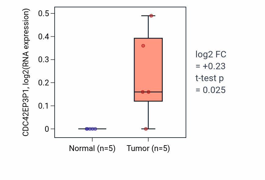 Tumor-vs-normal expression box plot for CDC42EP3P1 in KIRP.