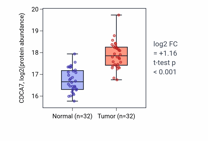 Tumor-vs-normal mass-spec protein box plot for CDCA7 in LSCC.