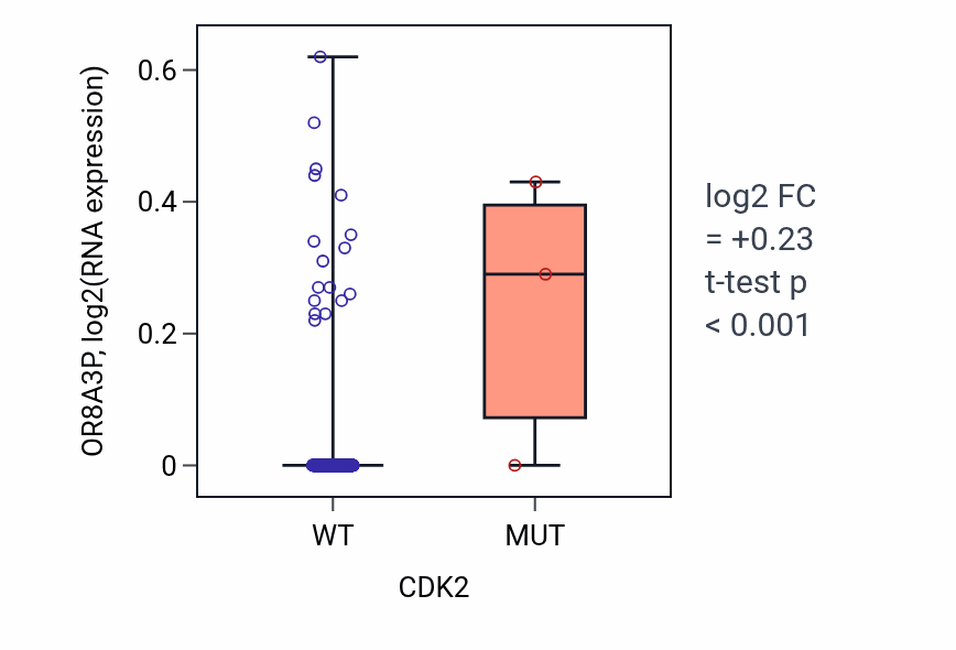 Box plot of OR8A3P in CDK2-low vs CDK2-high samples in SKCM.