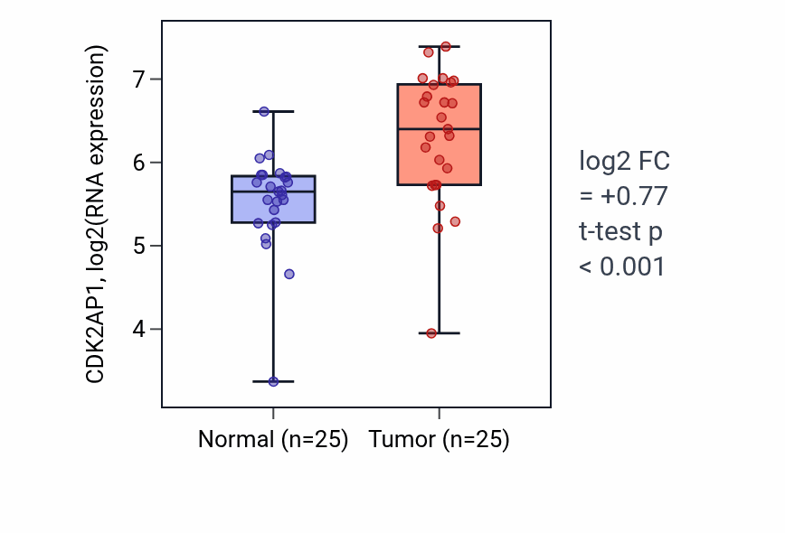 Tumor-vs-normal expression box plot for CDK2AP1 RNA in HNSC.