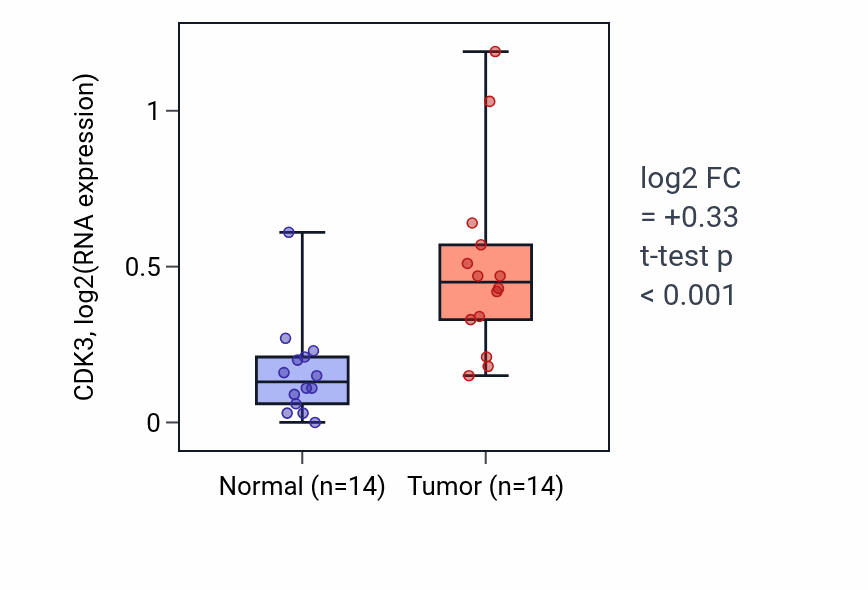 Tumor-vs-normal expression box plot for CDK3 in KIRC.