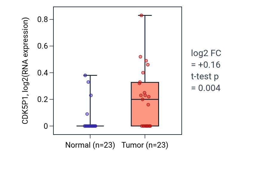 Tumor-vs-normal expression box plot for CDK5P1 in UCEC.