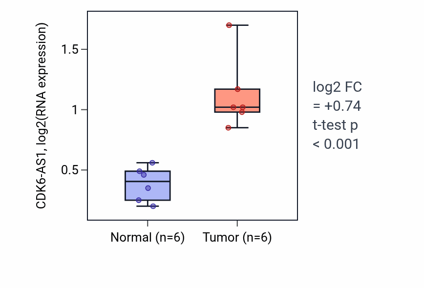 Tumor-vs-normal expression box plot for CDK6-AS1 in HNSC.