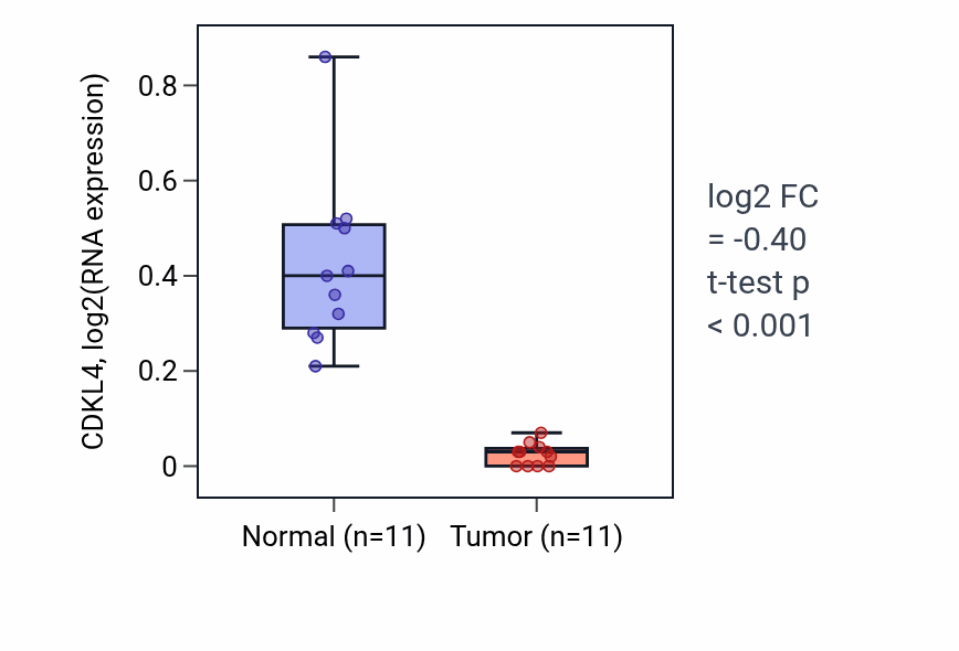 Tumor-vs-normal expression box plot for CDKL4 in KICH.