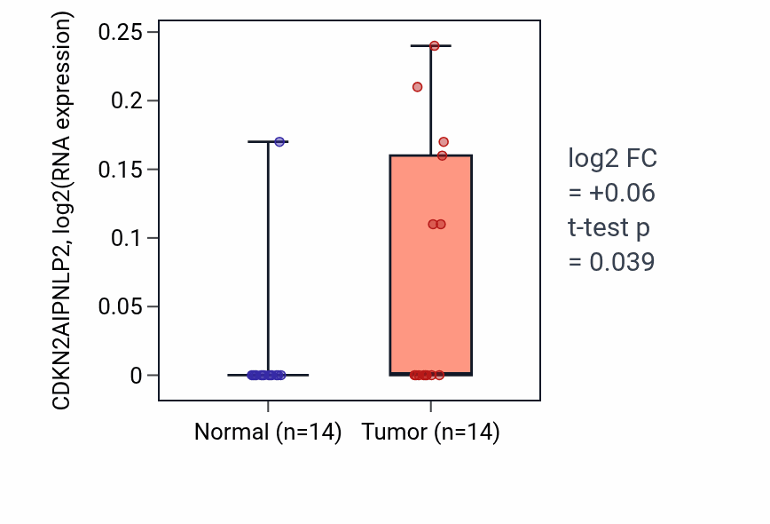 Tumor-vs-normal expression box plot for CDKN2AIPNLP2 in STAD.