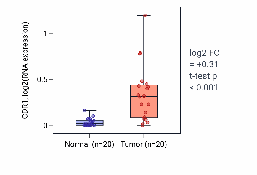 Tumor-vs-normal expression box plot for CDR1 in KIRC.