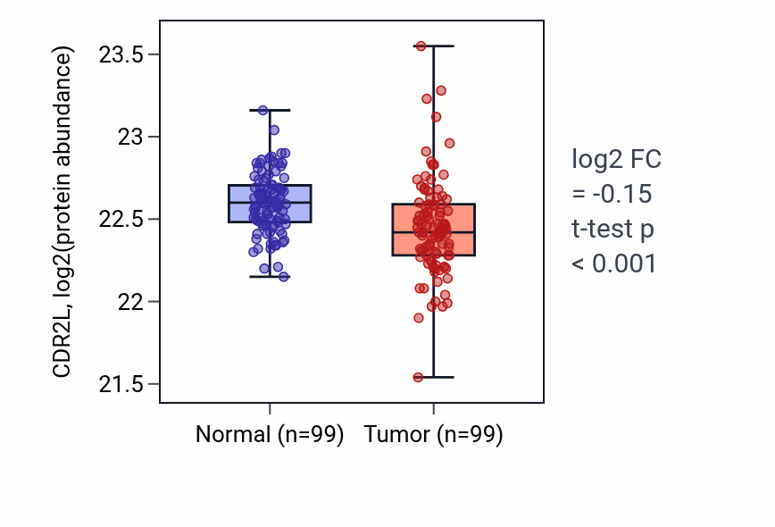 Tumor-vs-normal mass-spec protein box plot for CDR2L in LSCC.
