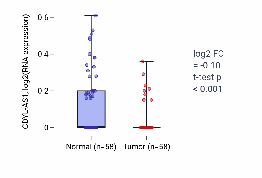 Tumor-vs-normal expression box plot for CDYL-AS1 in THCA.